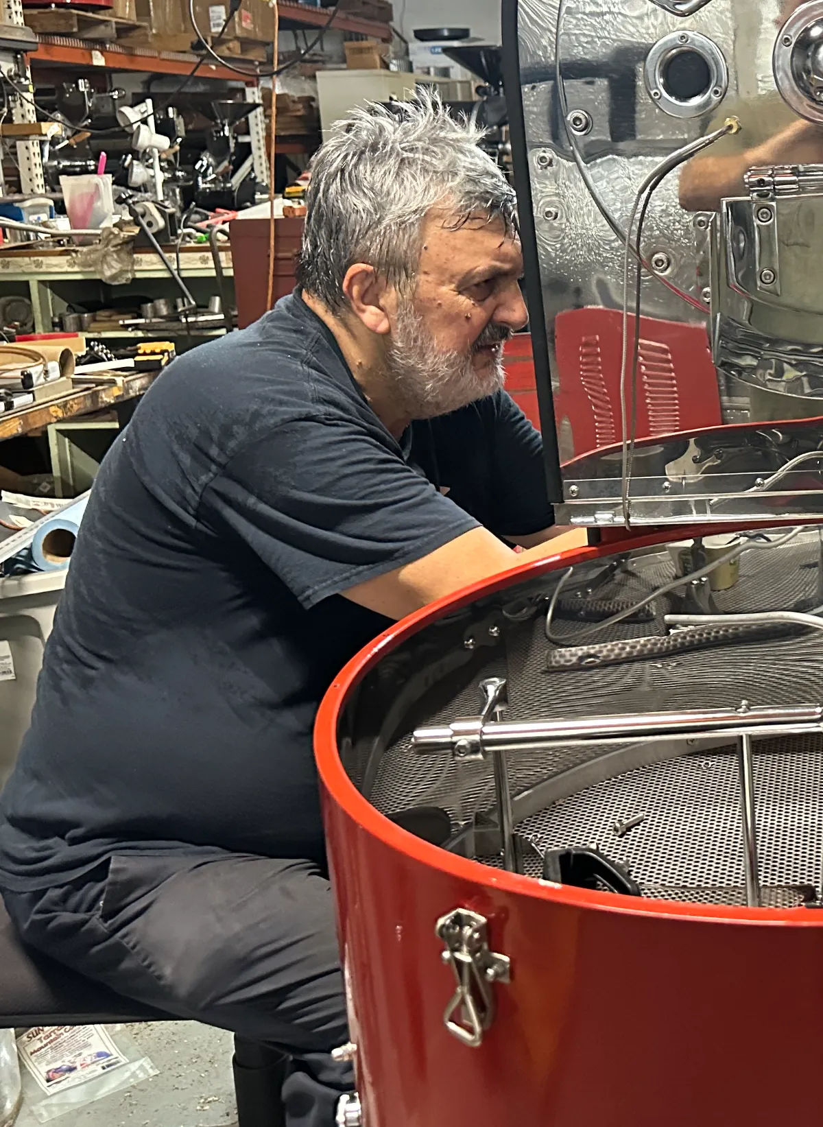 Amer at work on a roaster in the Clearwater shop